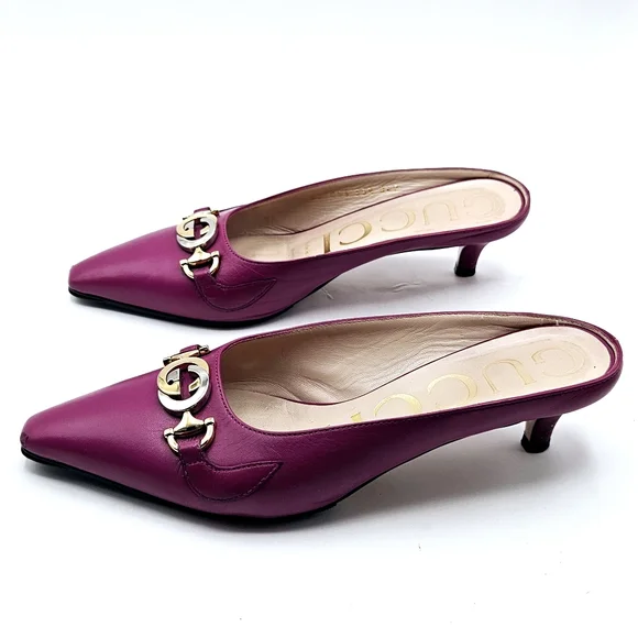Gucci Zumi leather mules slides kitten heel shoes fuschia 35.5 size 5 - Picture 10 of 12